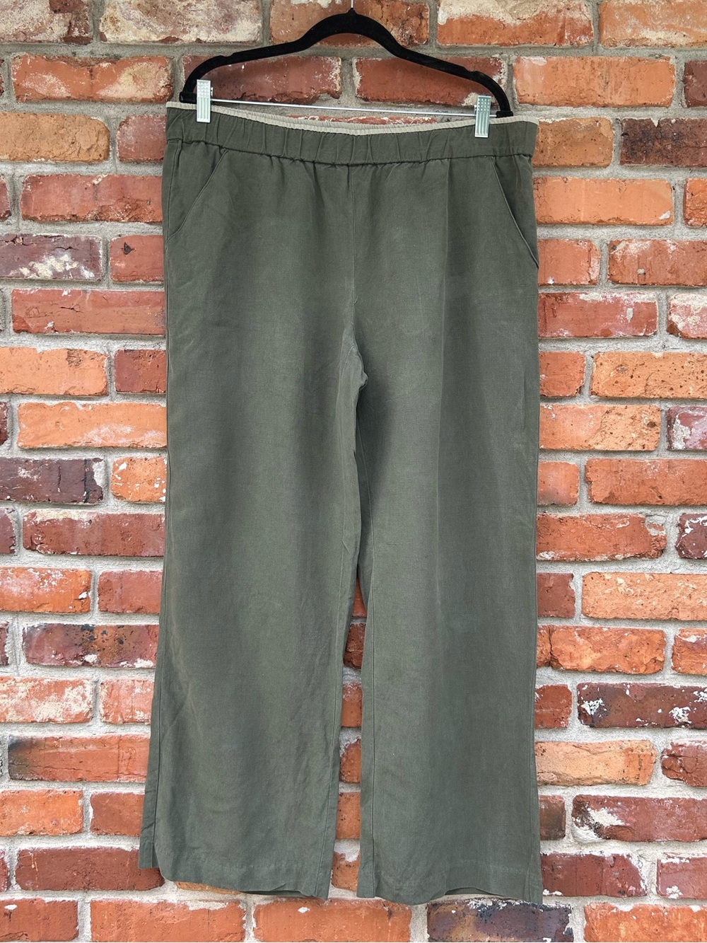 Coldwater Creek Pull On Green Relaxed Silk/Linen Blend Pants Natural Fit Size 1X